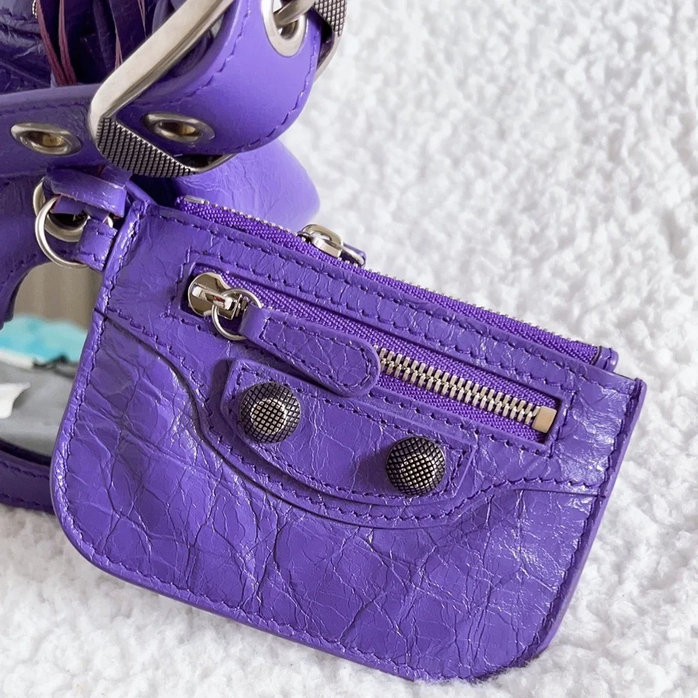 Authentic Balenciaga Women's Le Cagole XS Leather Shoulder Bag in Purple - Picture 15 of 16